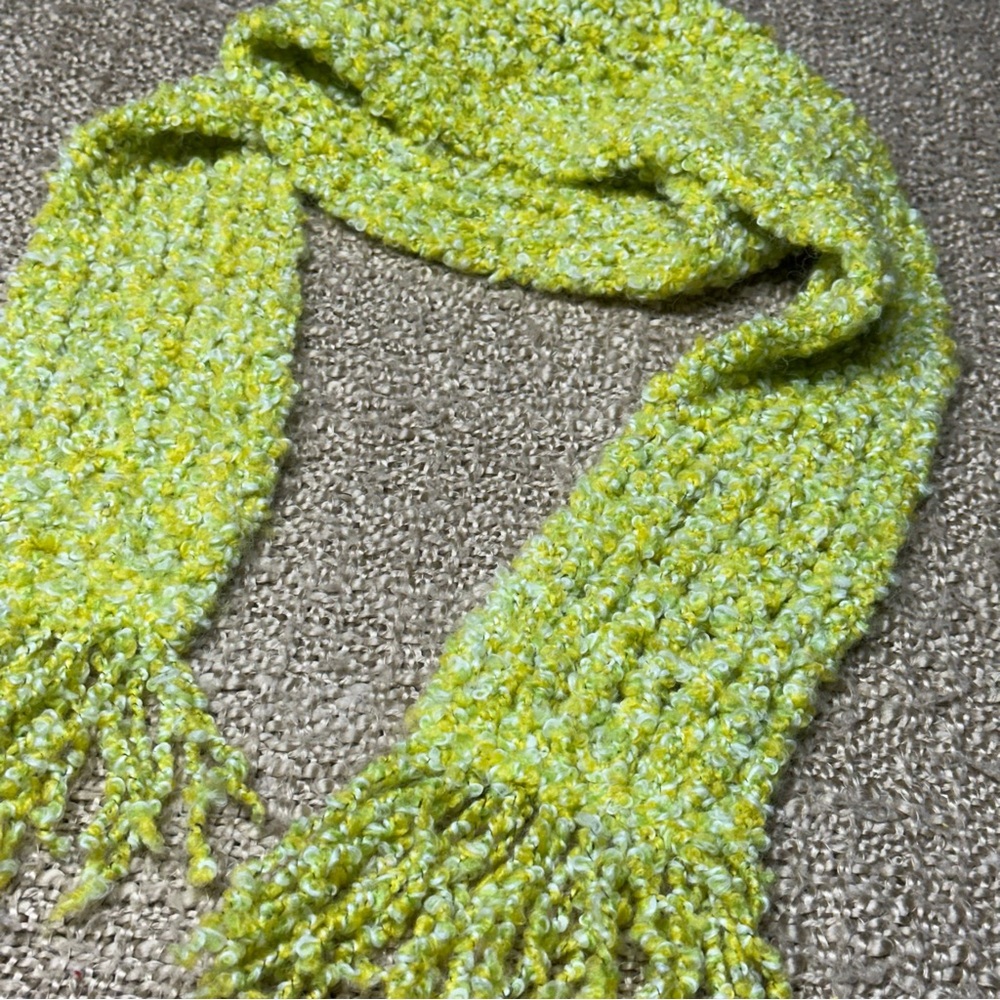 WOMEN’s Lime Green & Light Blue Knit Scarf with Tassels